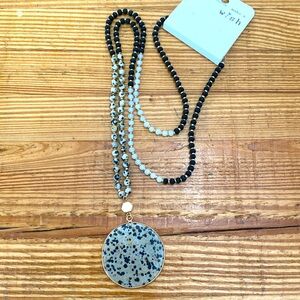 Black and Grey Beaded Necklace with Large Pendant